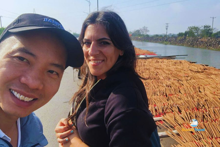 Drying incense sticks along the road in Quang Phu Cau incense village, Hanoi – Auasia Travel’s Testimonials