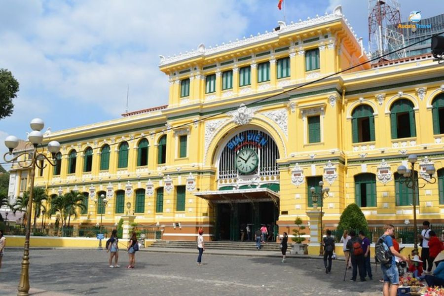 Ho Chi Minh Central Post Office, a historic landmark included in the 8 Days Vietnam itinerary from Hanoi to Ho Chi Minh.