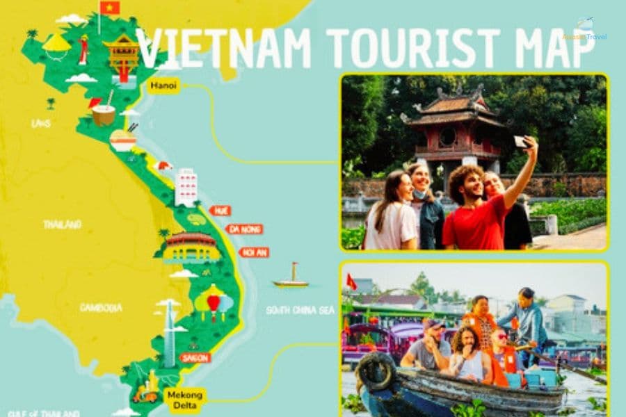 Vietnam Travel Tips 2025 – Detailed Vietnam travel map highlighting top destinations and routes for tourists.
